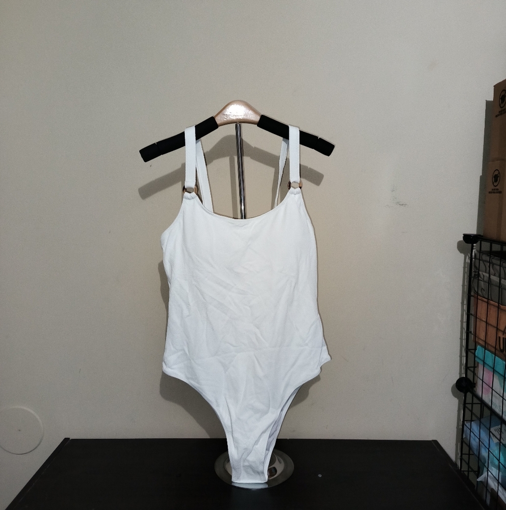 One piece white high cut swimsuit